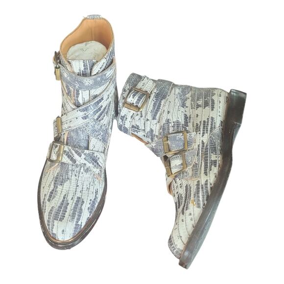 John Fluevog Modvogs Darin Boots Snake Print Leather Buckle Booties Women's US 6 - Picture 7 of 12